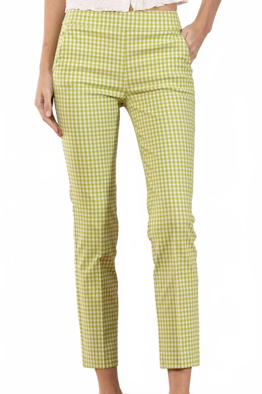 NEW AVENUE MONTAIGNE women's lulu checkered pants in avocado
